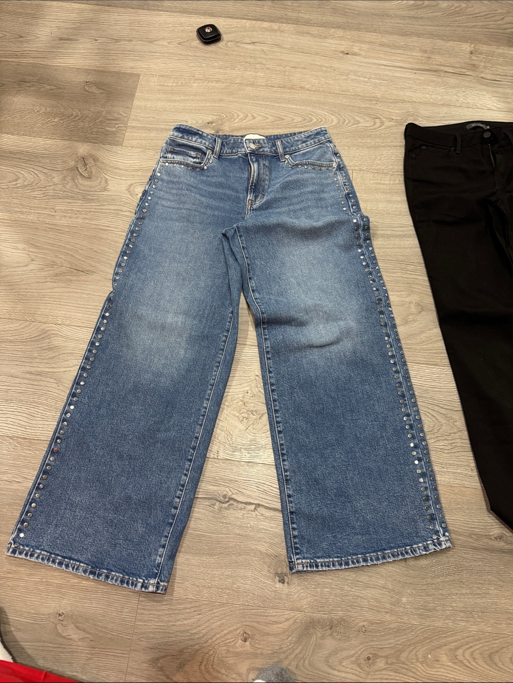 PINK Victoria's Secret Blue Wide-Leg Jeans with Stud Trim
